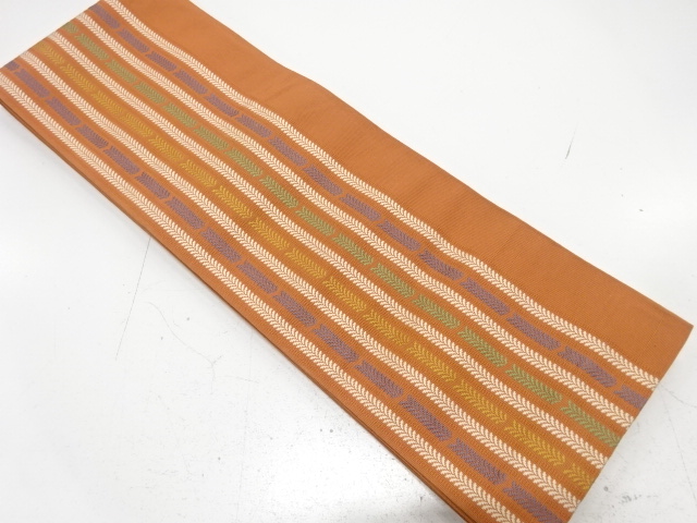 本場筑前博多　縞に藤模様織り出し　半幅帯